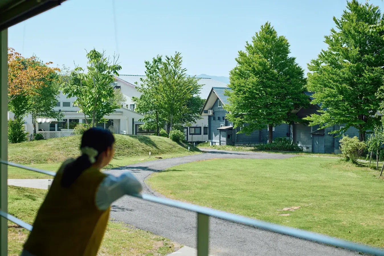 ポーチから高原を眺める